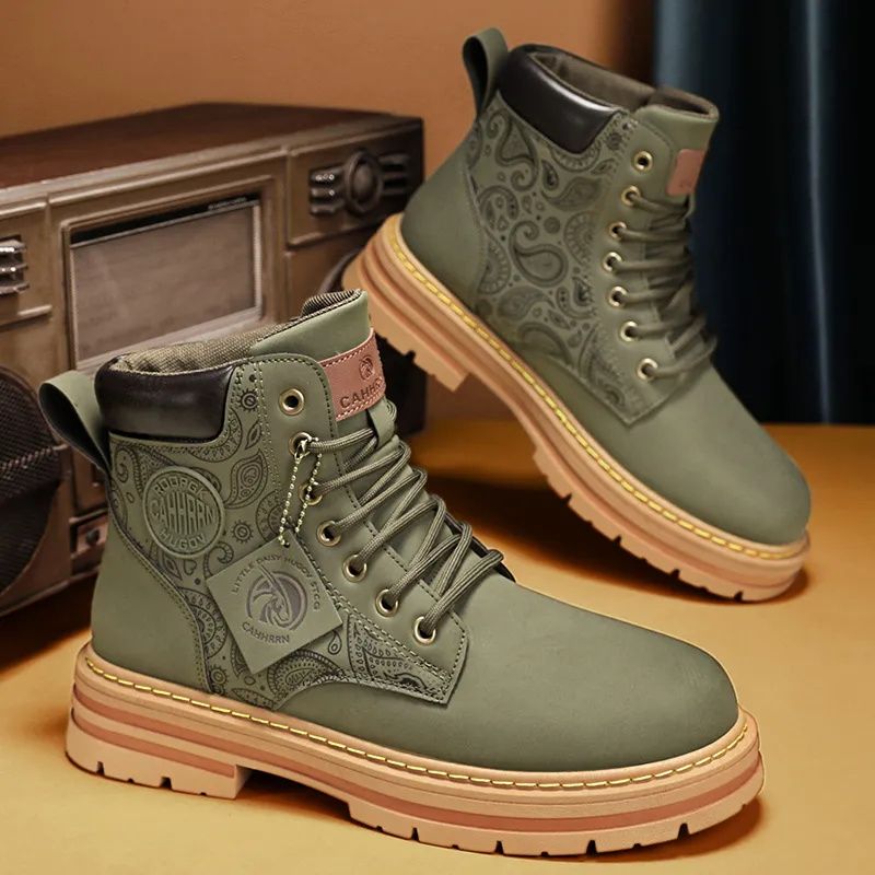 Men's shoes boots Martin boots men's British High top boots Anti-slip and wear-resistant Versatile fashion for teenagers Work shoes outdoor hiking shoes New work boots Trendy and versatile sneakers in