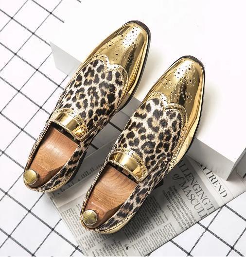 Men's Shoes Leather Shoes brogues Oxford Formal Shoes business shoes Men's casual shoes British pointed toe soft sole youth trend business formal leather shoes Glossy leopard print personality