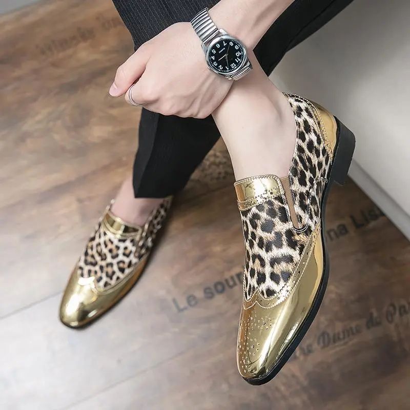 Men's Shoes Leather Shoes brogues Oxford Formal Shoes business shoes Men's casual shoes British pointed toe soft sole youth trend business formal leather shoes Glossy leopard print personality