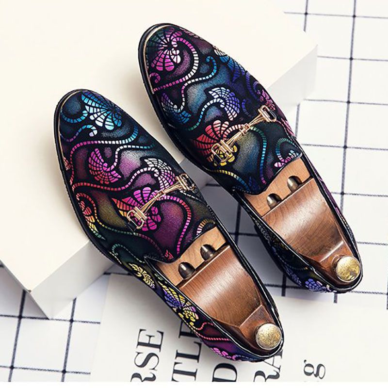 Men's Shoes Leather Shoes Breathable Oxford  shoes upscale Men's casual shoes European style slip-on leather shoes pointed toe soft sole youth trend business formal Pointed leather shoes golden patter