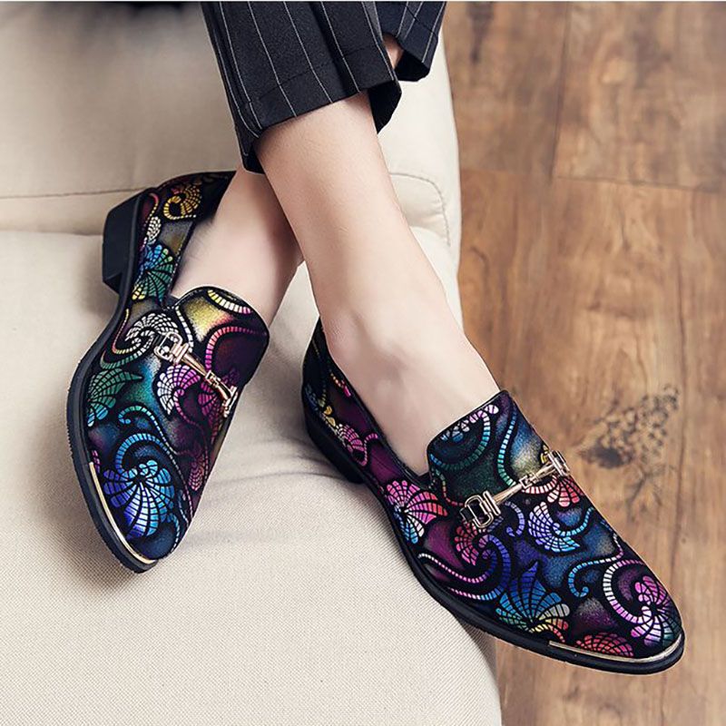 Men's Shoes Leather Shoes Breathable Oxford  shoes upscale Men's casual shoes European style slip-on leather shoes pointed toe soft sole youth trend business formal Pointed leather shoes golden patter