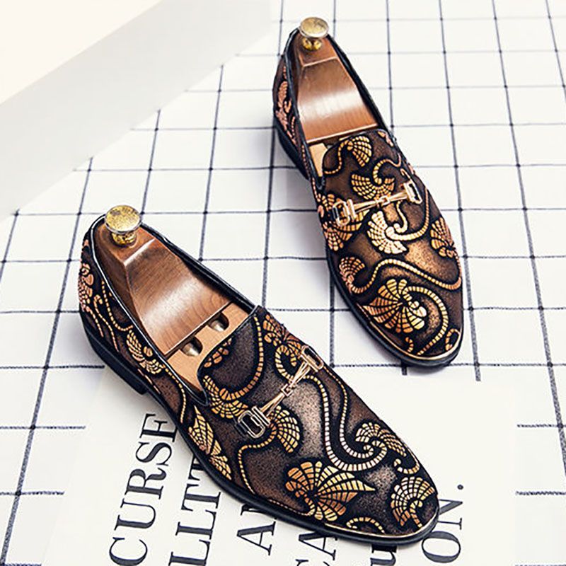 Men's Shoes Leather Shoes Breathable Oxford  shoes upscale Men's casual shoes European style slip-on leather shoes pointed toe soft sole youth trend business formal Pointed leather shoes golden patter