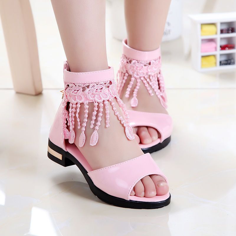 Kids Shoes Girls Sandals Summer New Korean Style Children's Roman Shoes for Big Children and Little Girls Soft Soled Princess Shoes Fish Mouth Shoes high top sandals