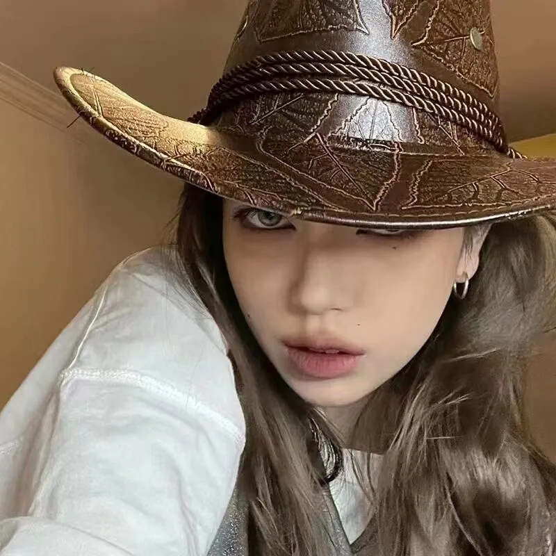 Western cowboy hat leather mountaineering Spanish sun hat travel sun visor hat