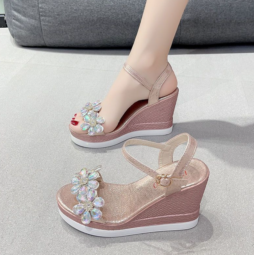 Women's Shoes Sandals Heels Sandals Wedge sandals for women, bohemian fairy style, new internet celebrity versatile rhinestone open toe high heel sandals