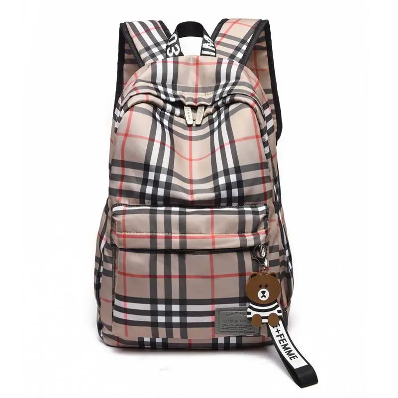 Bags Girl's Bags Backpacks Large Capacity Fashion Checkered Backpack Comes with Decoration Casual Travel Bag Student School Bag Fashionable and Versatile