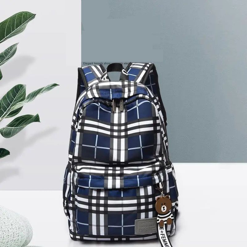 Bags Girl's Bags Backpacks Large Capacity Fashion Checkered Backpack Comes with Decoration Casual Travel Bag Student School Bag Fashionable and Versatile
