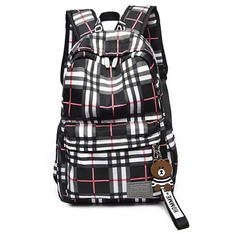 Bags Girl's Bags Backpacks Large Capacity Fashion Checkered Backpack Comes with Decoration Casual Travel Bag Student School Bag Fashionable and Versatile