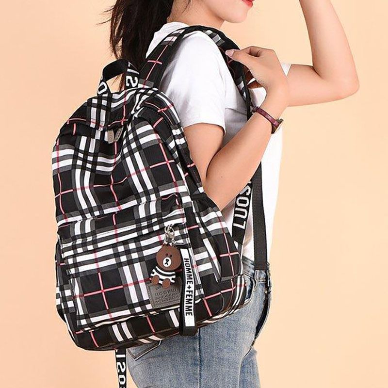 Bags Girl's Bags Backpacks Large Capacity Fashion Checkered Backpack Comes with Decoration Casual Travel Bag Student School Bag Fashionable and Versatile
