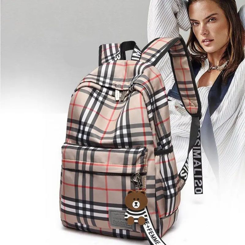 Bags Girl's Bags Backpacks Large Capacity Fashion Checkered Backpack Comes with Decoration Casual Travel Bag Student School Bag Fashionable and Versatile