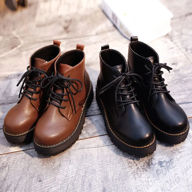 Women's Shoes Boots Ankle Bootie High-top British style small leather shoes for women new Korean version versatile ins trendy flat shoes short boots
