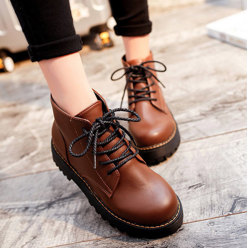 Women's Shoes Boots Ankle Bootie High-top British style small leather shoes for women new Korean version versatile ins trendy flat shoes short boots