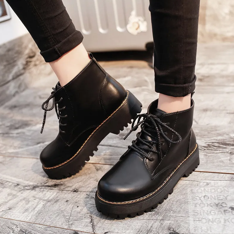 Women's Shoes Boots Ankle Bootie High-top British style small leather shoes for women new Korean version versatile ins trendy flat shoes short boots
