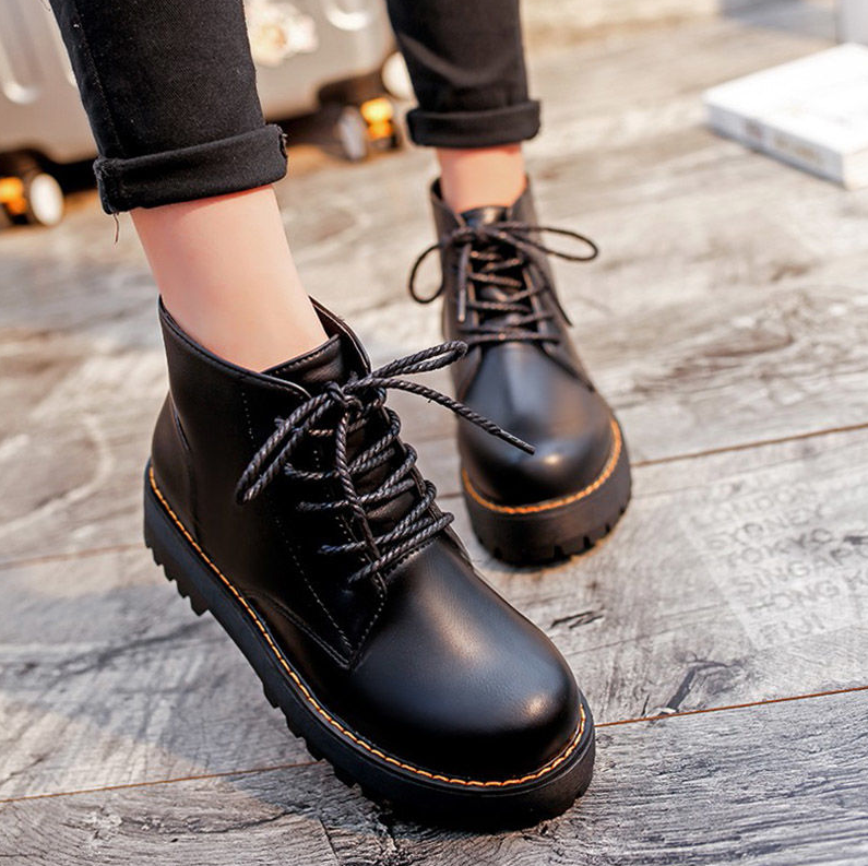 Women's Shoes Boots Ankle Bootie High-top British style small leather shoes for women new Korean version versatile ins trendy flat shoes short boots