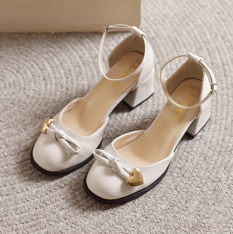 Women's Shoes Heels Mary Jane women's red small leather shoes new high-heeled women's shoes French retro round toe thick heel wedding shoes high heels