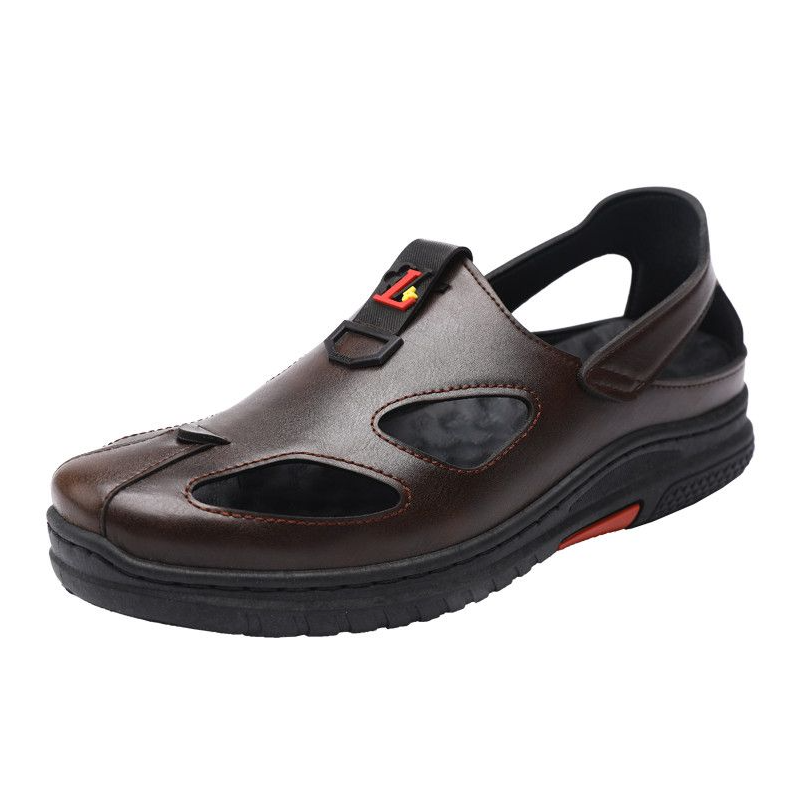 Men's Shoes Sandals Trendy beach soft leather high-end hollow closed toe shoes casual breathable sandals