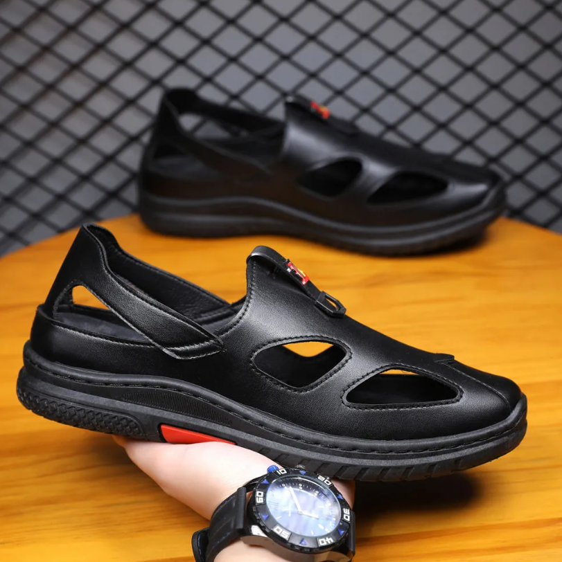 Men's Shoes Sandals Trendy beach soft leather high-end hollow closed toe shoes casual breathable sandals
