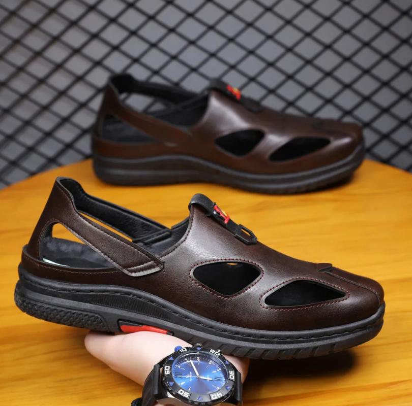 Men's Shoes Sandals Trendy beach soft leather high-end hollow closed toe shoes casual breathable sandals