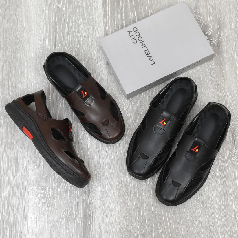 Men's Shoes Sandals Trendy beach soft leather high-end hollow closed toe shoes casual breathable sandals