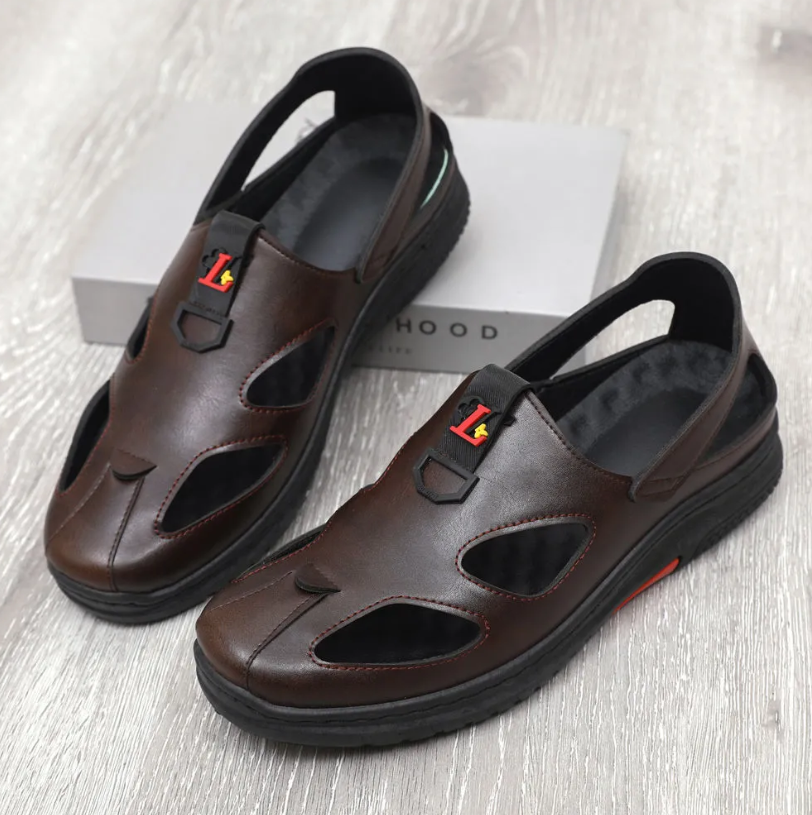 Men's Shoes Sandals Trendy beach soft leather high-end hollow closed toe shoes casual breathable sandals