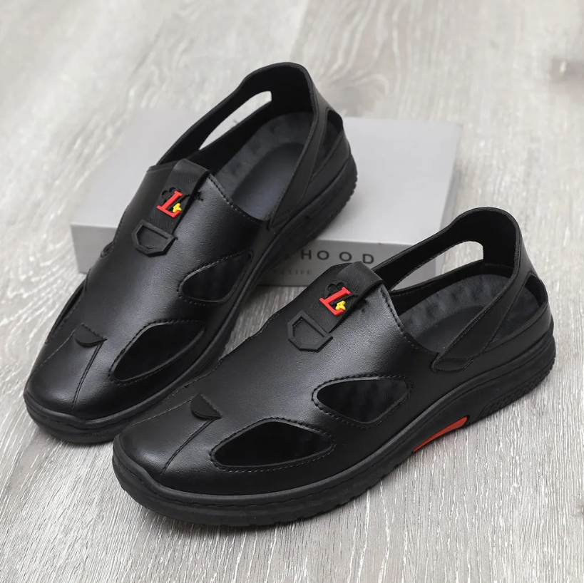 Men's Shoes Sandals Trendy beach soft leather high-end hollow closed toe shoes casual breathable sandals