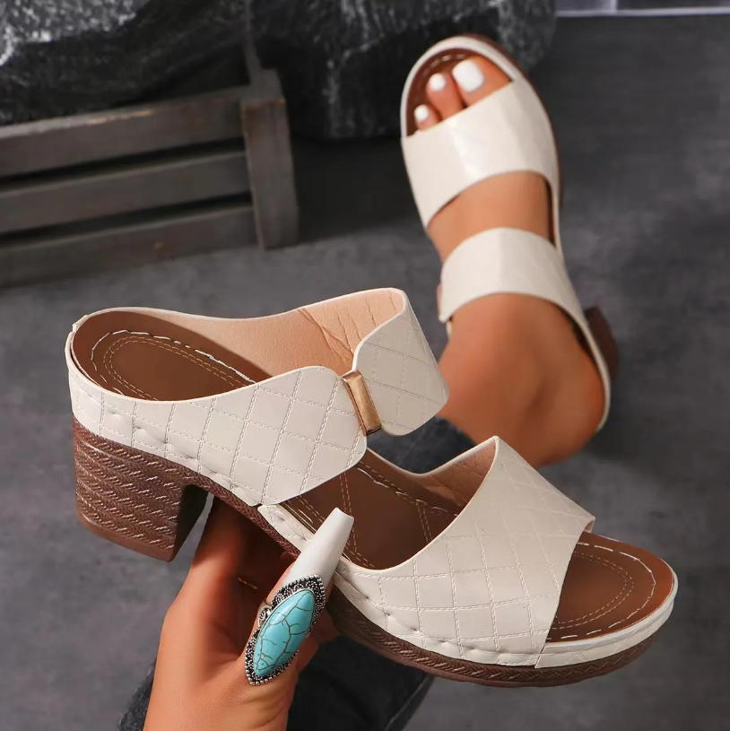 Women's Shoes Slippers Mules Fashion thick high heel sandals new style simple large size comfortable youth fish mouth slippers