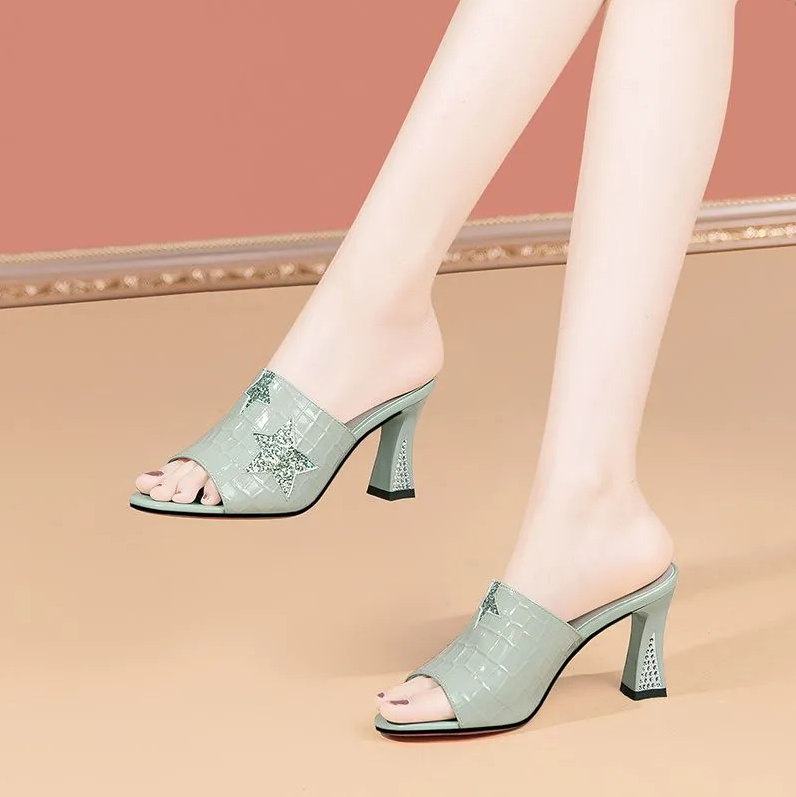 Women's Shoes Heels Popular fashion new versatile thick heel fish mouth shoes high heels