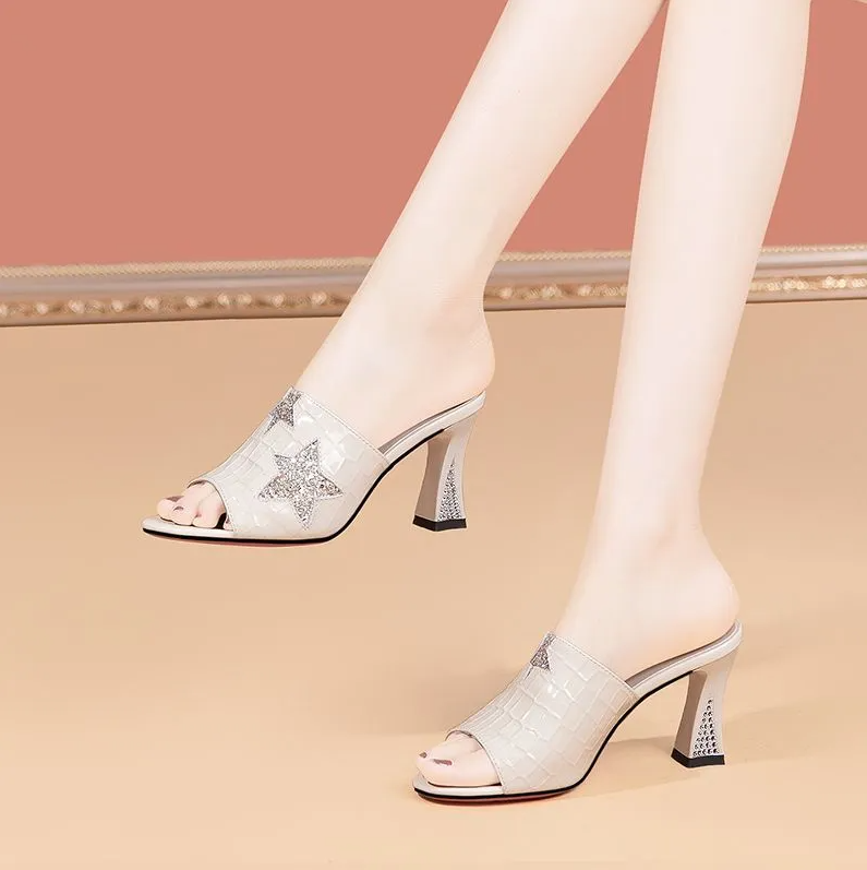 Women's Shoes Heels Popular fashion new versatile thick heel fish mouth shoes high heels