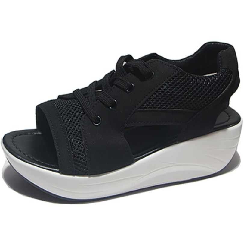 Women's Shoes Sandals Sports Sandals Large size Korean style sandals for women, fish mouth mesh shoes, thick-soled rocking shoes, casual sports sandals