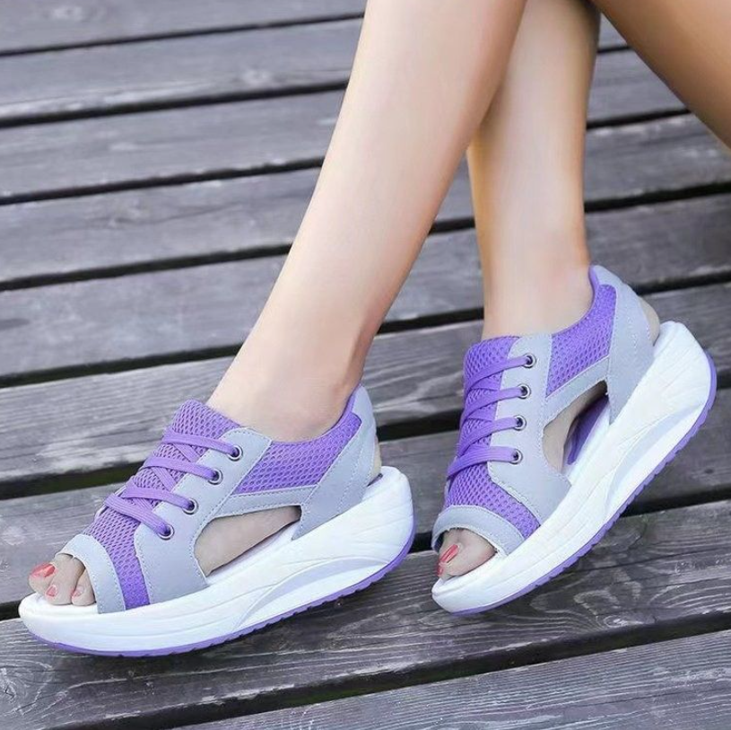 Women's Shoes Sandals Sports Sandals Large size Korean style sandals for women, fish mouth mesh shoes, thick-soled rocking shoes, casual sports sandals
