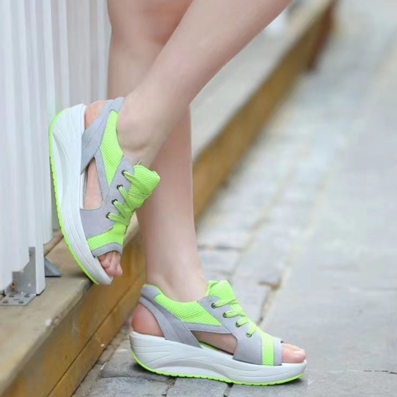 Women's Shoes Sandals Sports Sandals Large size Korean style sandals for women, fish mouth mesh shoes, thick-soled rocking shoes, casual sports sandals