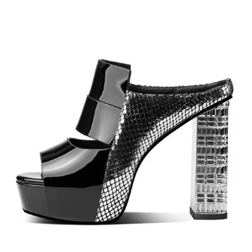 Women's Shoes Heels Patent leather women's shoes, waterproof platform, super high-heeled sandals and slippers for outer wear, fashionable fish-mouth sandals, women's thick-heeled flip-flops, high-heel