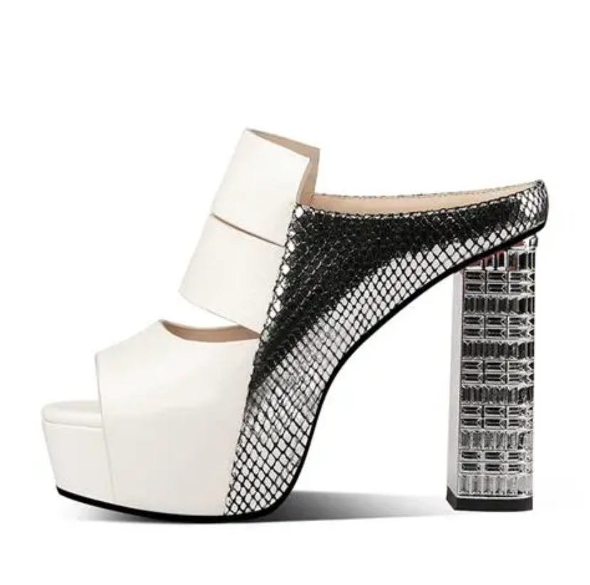 Women's Shoes Heels Patent leather women's shoes, waterproof platform, super high-heeled sandals and slippers for outer wear, fashionable fish-mouth sandals, women's thick-heeled flip-flops, high-heel