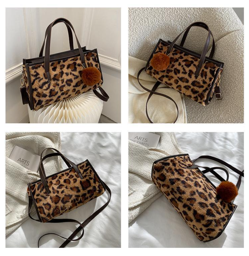 Women's Bags Crossbody Bags Versatile handbags for women, high-end autumn and winter new fashion shoulder bags, niche furry cross-body bags, trendy leopard print bags