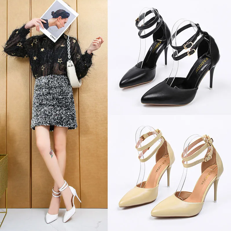 Women's Shoes Sandals Heels Sandals Large size women's shoes French girls high heels stiletto sexy single shoes one-line buckle sandals