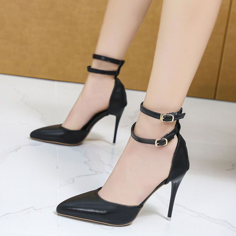 Women's Shoes Sandals Heels Sandals Large size women's shoes French girls high heels stiletto sexy single shoes one-line buckle sandals