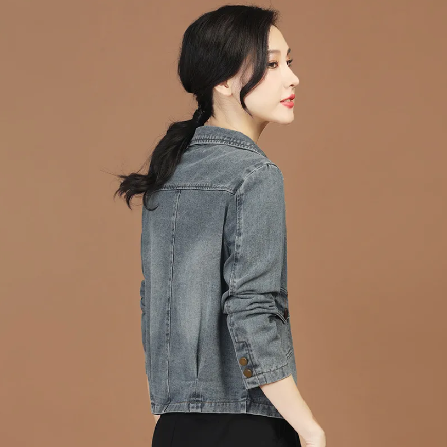 Women's Clothing Tops Jackets Coats Hong Kong style small style suit collar denim jacket women's new denim casual short jacket