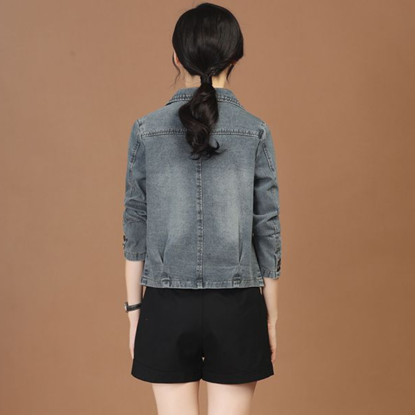 Women's Clothing Tops Jackets Coats Hong Kong style small style suit collar denim jacket women's new denim casual short jacket
