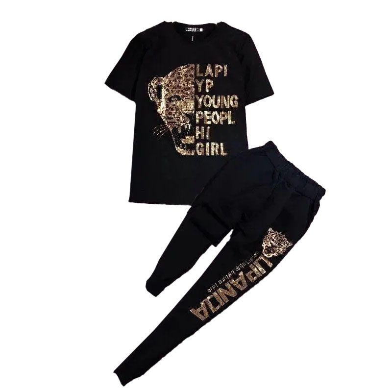 Women's Clothing Sets Two-Piece Outfits Men's Sportswear T-Shirts Large size western style  men and women in summer fashionable hot diamond slimming and flesh-covering casual women's clothing men's cl