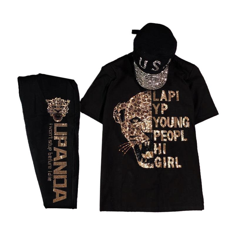 Women's Clothing Sets Two-Piece Outfits Men's Sportswear T-Shirts Large size western style  men and women in summer fashionable hot diamond slimming and flesh-covering casual women's clothing men's cl