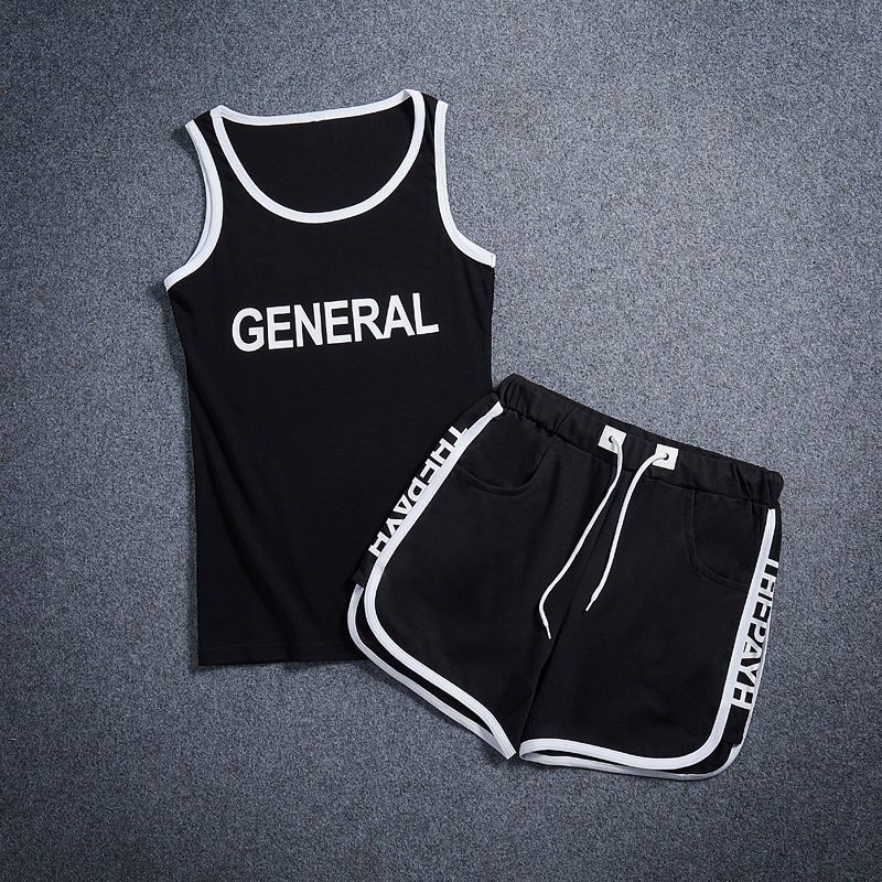 Men's Clothing Clothing Sets Two-Piece Outfits Athleisure Suit Men's Summer Running Quick-drying Sleeveless T-shirt Tights Vest Three-Point Shorts Two-piece Set