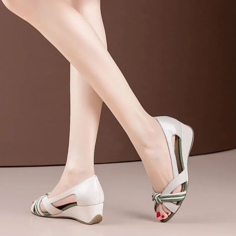 Women's Shoes Sandals New wedge heel sandals for women new fashion hollow mid-heel women's shoes thick sole inner heightening fish mouth shoes