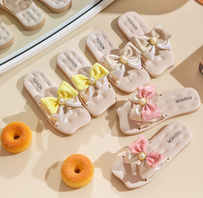 Kids Shoes Baby Shoes Girls' Shoes Slippers Children's slippers Pearl Princess outer wear non-slip fashion bow girls' bow slippers outside girls' slippers