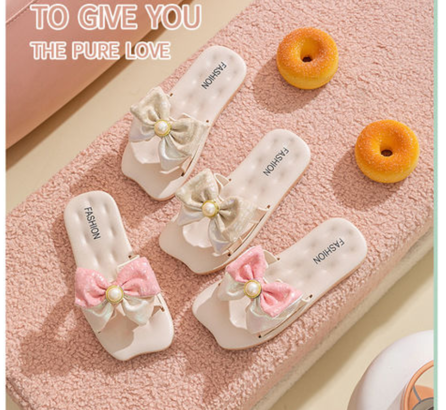 Kids Shoes Baby Shoes Girls' Shoes Slippers Children's slippers Pearl Princess outer wear non-slip fashion bow girls' bow slippers outside girls' slippers