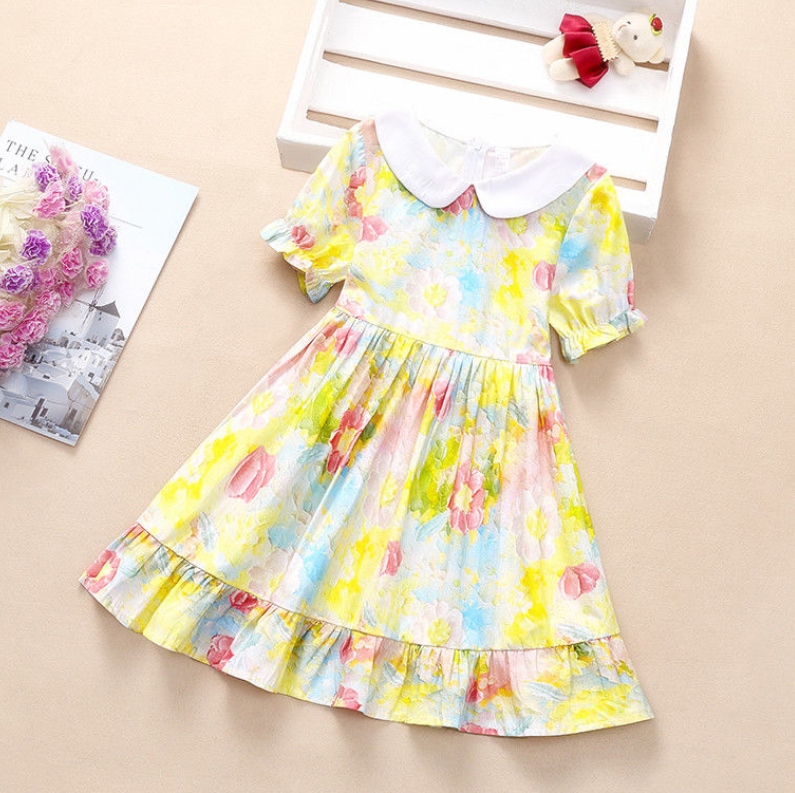 Girls Clothing Dress Floral skirt new girl dress baby style Korean style short-sleeved fresh princess dress