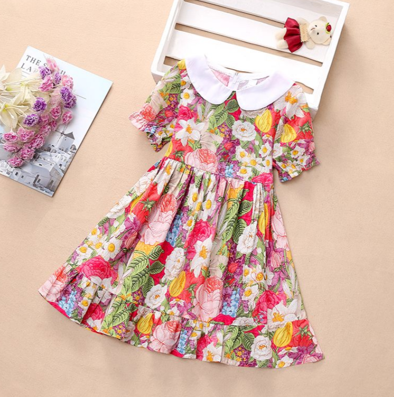 Girls Clothing Dress Floral skirt new girl dress baby style Korean style short-sleeved fresh princess dress
