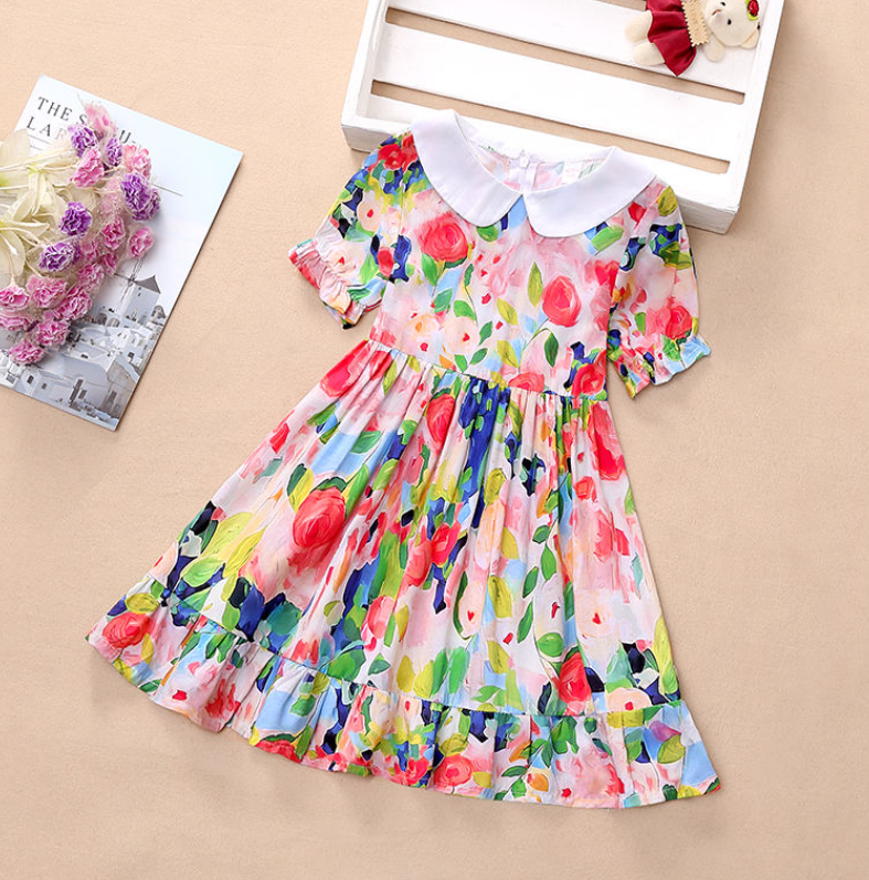 Girls Clothing Dress Floral skirt new girl dress baby style Korean style short-sleeved fresh princess dress