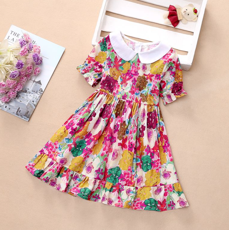 Girls Clothing Dress Floral skirt new girl dress baby style Korean style short-sleeved fresh princess dress