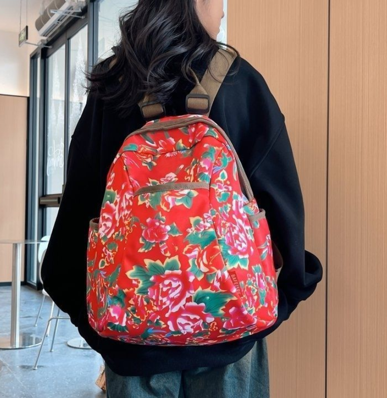 Bags Women's Bags Fashion Backpacks Big flower cloth backpack popular new style women's student school bag mommy bag large capacity travel backpack