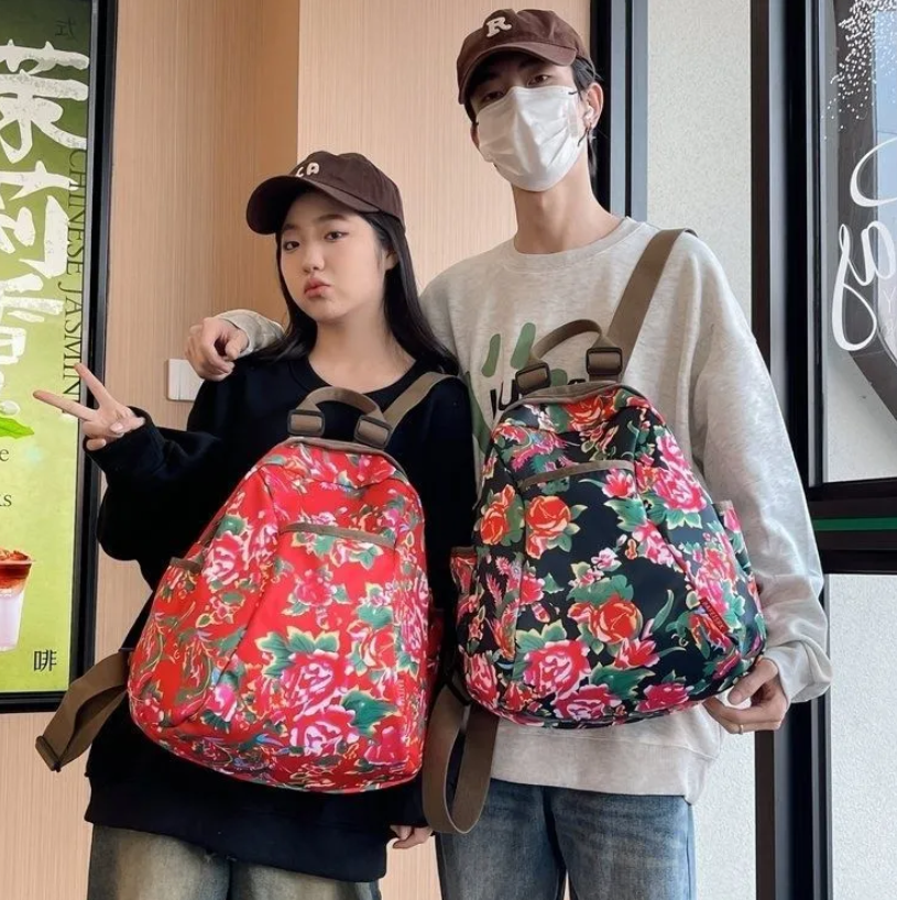 Bags Women's Bags Fashion Backpacks Big flower cloth backpack popular new style women's student school bag mommy bag large capacity travel backpack